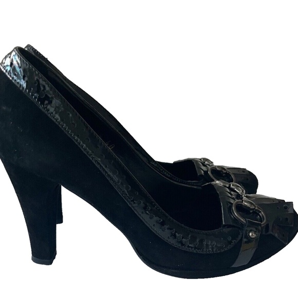 Women's heeled loafer with Horsebit black suede Size 9 - Picture 2 of 6